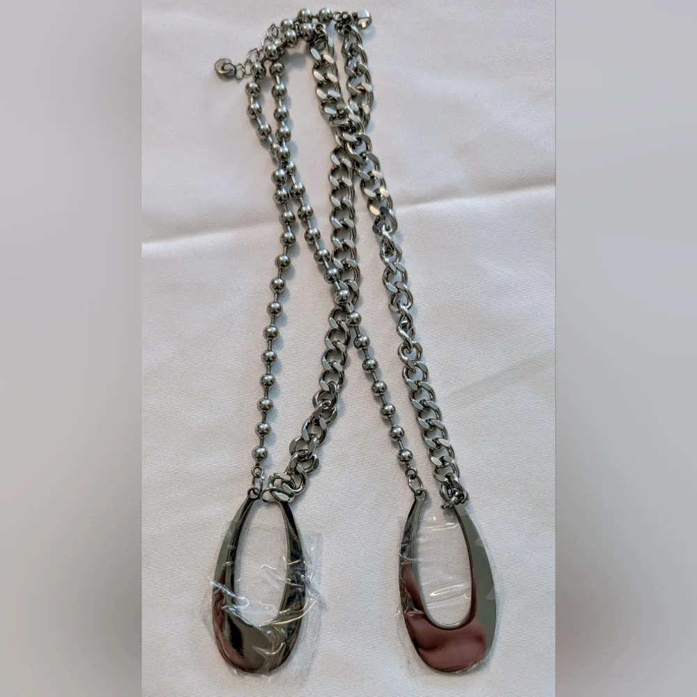 Silver Link Chain Choker Necklace Y2K Minimalist Abstract - Picture 3 of 4